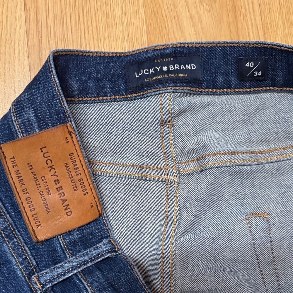 Lucky Brand size 40X34 40 410 athletic slim Men's Dark Blue Straight Jeans - Picture 6 of 12